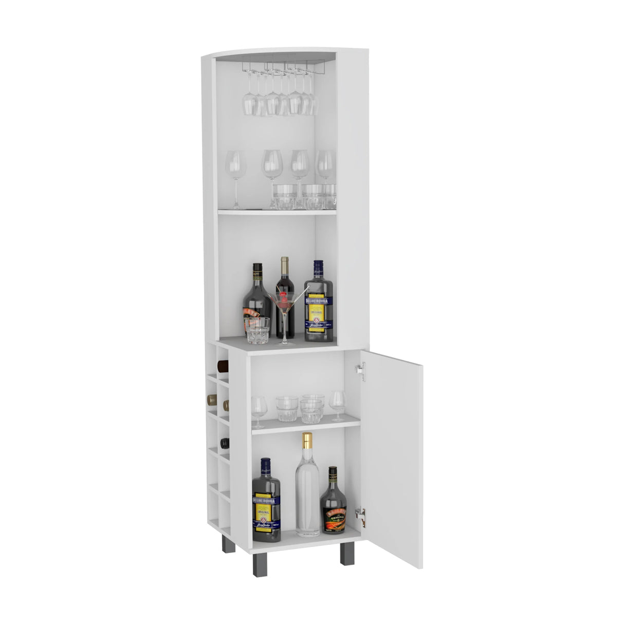 Modern White Corner Bar Cabinet With Wine Rack Storage - Omega Lifestyles