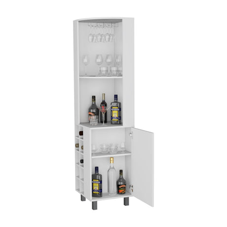 Modern White Corner Bar Cabinet With Wine Rack Storage - Omega Lifestyles