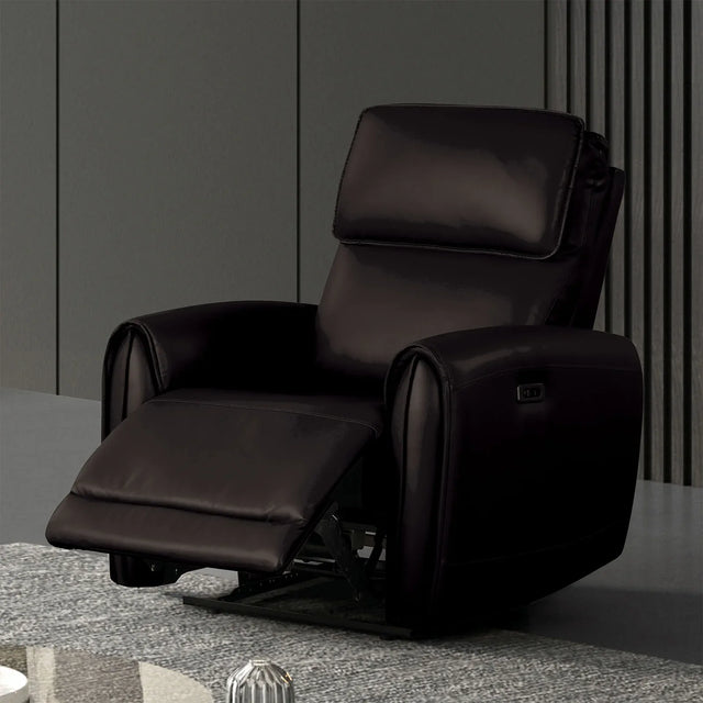 Contemporary Black Leatherette Power Recliner With USB Ports - Omega Lifestyles