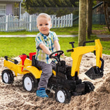 Kids Pedal-Powered Digger Ride-On Truck With Trailer - Omega Lifestyles