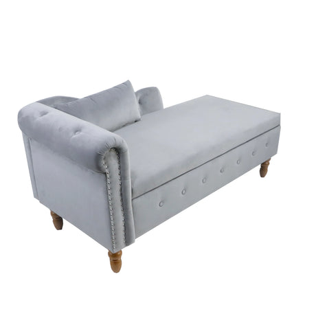 Classic Velvet Storage Chaise Lounge With Pillow - Omega Lifestyles