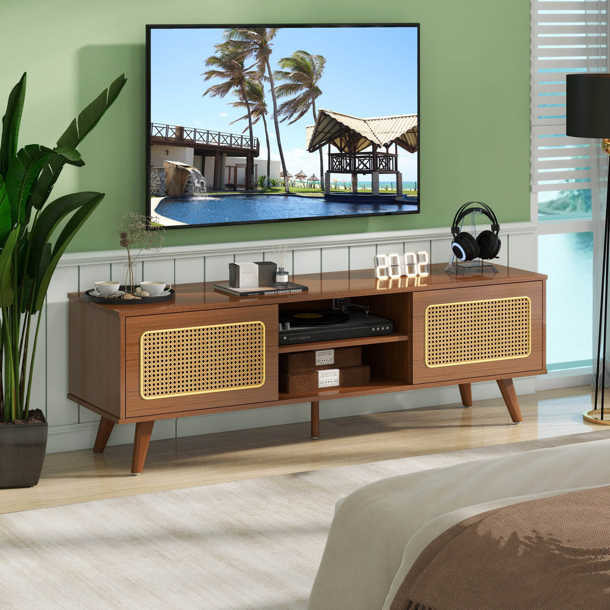 Mid Century Modern Rattan TV Stand Console - Sleep Galleria