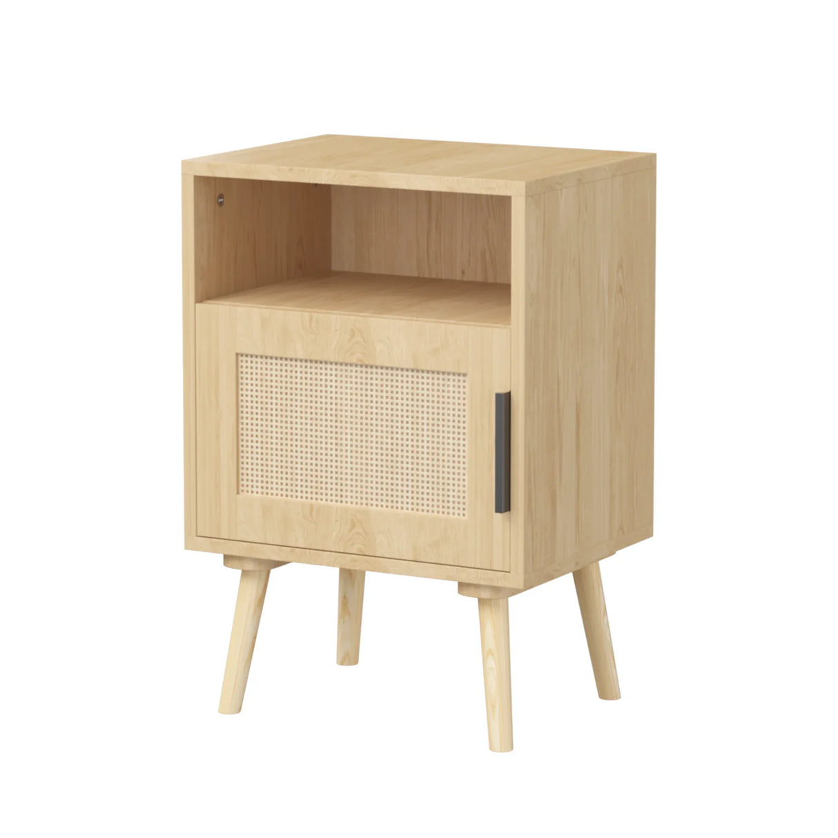 Oak Rattan Bedroom Nightstand With Solid Wood Legs - Omega Lifestyles