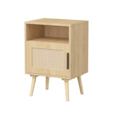 Oak Rattan Bedroom Nightstand With Solid Wood Legs - Omega Lifestyles