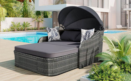 Outdoor PE Rattan Adjustable Canopy Double Sunbed - Omega Lifestyles