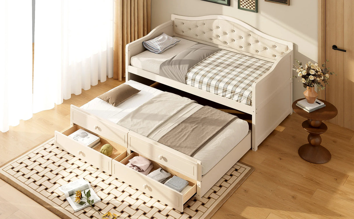 Twin Daybed With Pull-Out Trundle And Storage Drawers - Omega Lifestyles