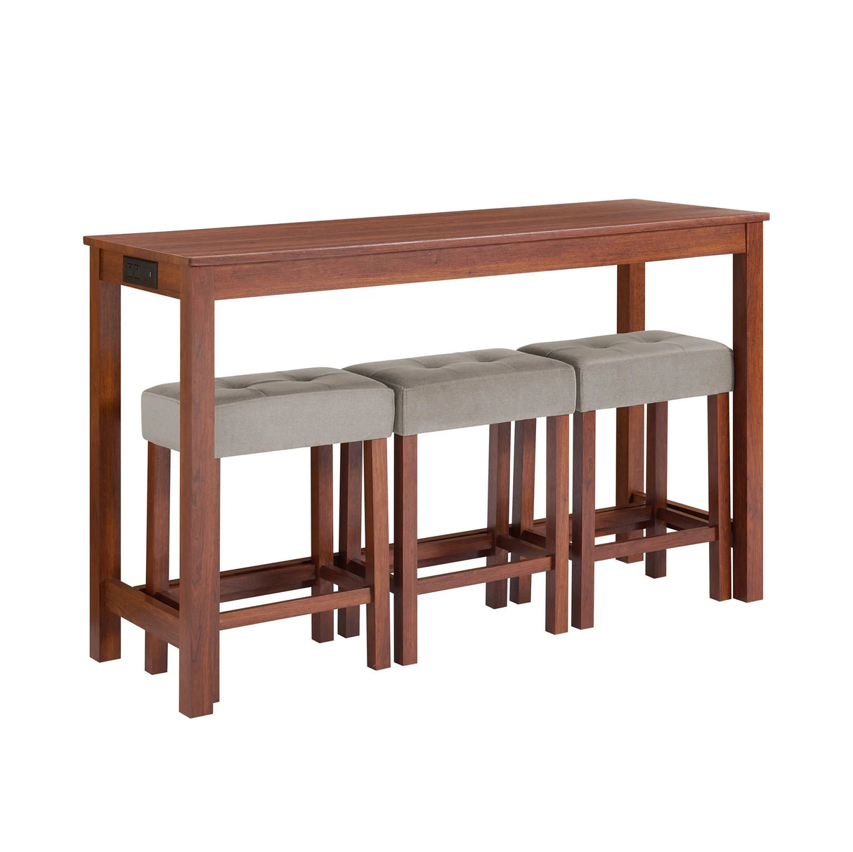 4-Piece Cherry Wood Bar Table Set With Power Outlets - Omega Lifestyles
