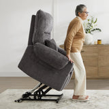 Power Lift Assist Recliner Chair Gray Chenille Upholstered - Omega Lifestyles