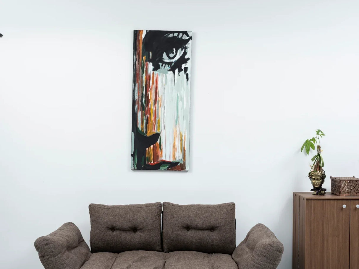 Oversized Hand-Painted Grey Canvas Wall Painting Portrait - Omega Lifestyles