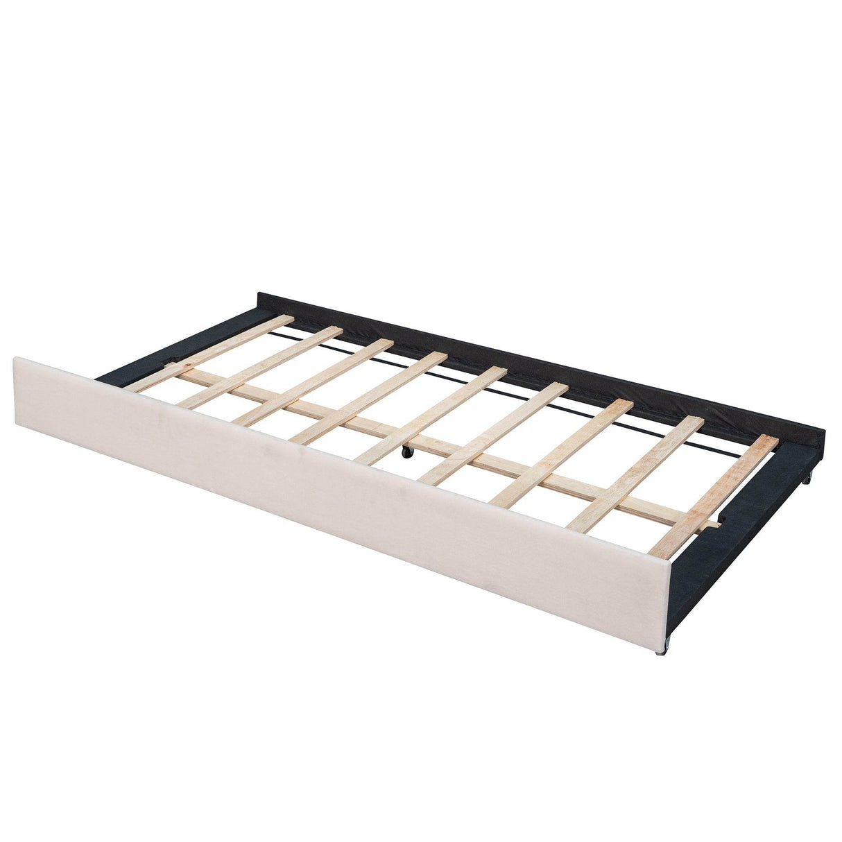 Upholstered Twin Daybed With Trundle And Wood Slats - Omega Lifestyles