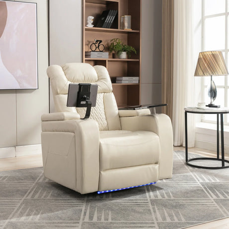 Power PU Leather Recliner Chair With Tray Table USB Port - Omega Lifestyles