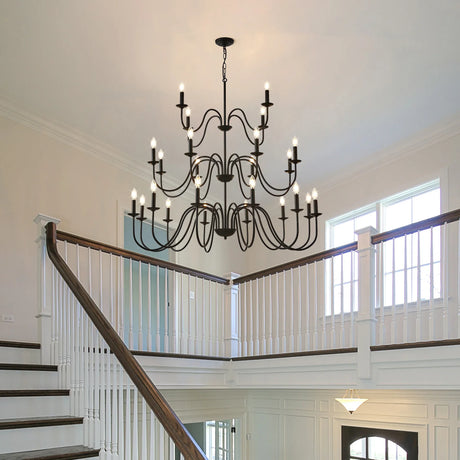 Farmhouse 24-Light Matte Black Metal Chandelier - Omega Lifestyles