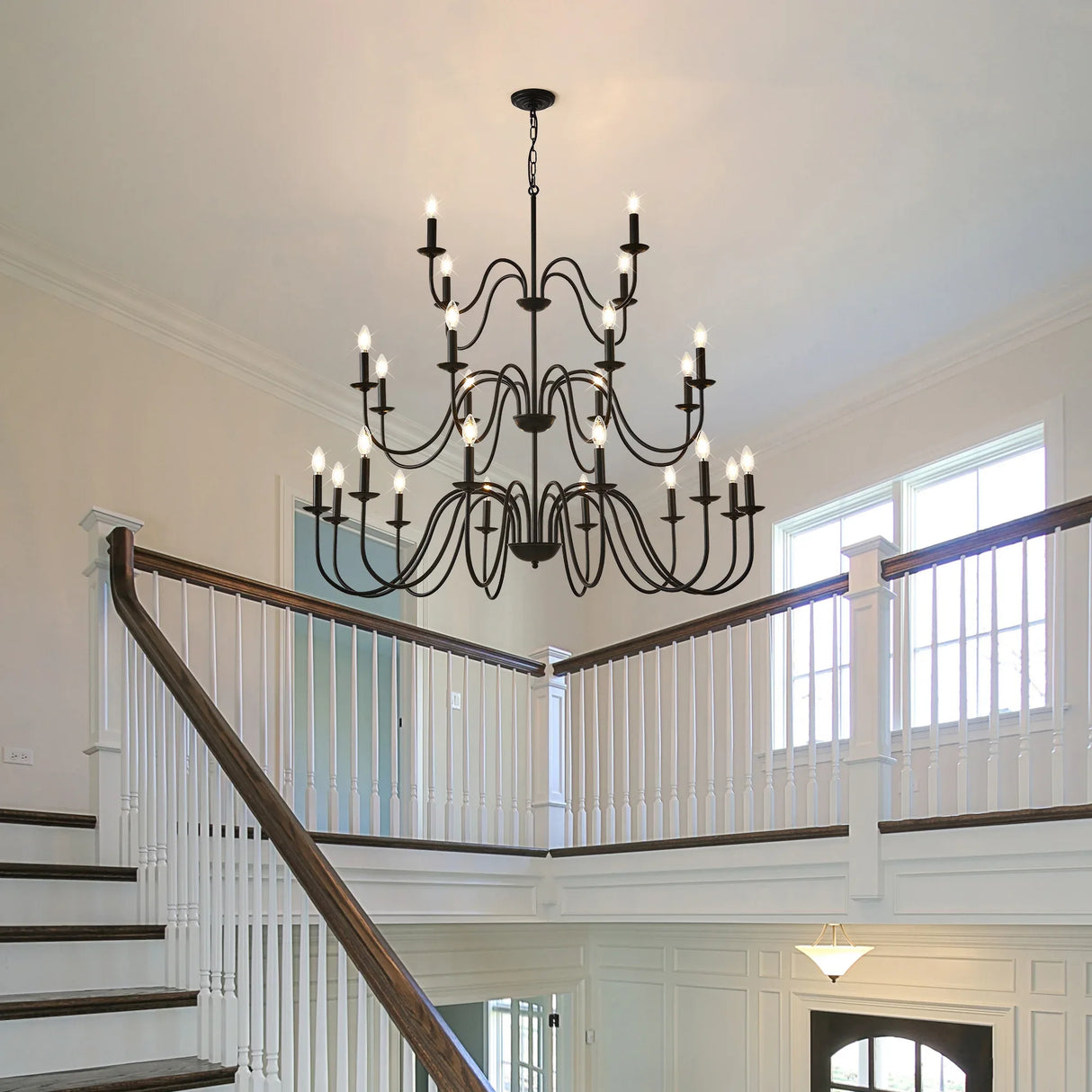 Farmhouse 24-Light Matte Black Metal Chandelier - Omega Lifestyles