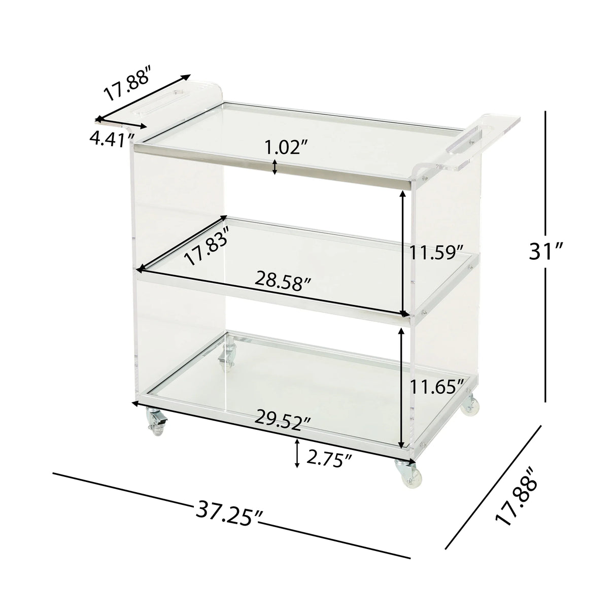 Acrylic Rattan Metal Frame Bar Cart With Tempered Glass Shelves - Omega Lifestyles