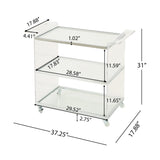 Acrylic Rattan Metal Frame Bar Cart With Tempered Glass Shelves - Omega Lifestyles