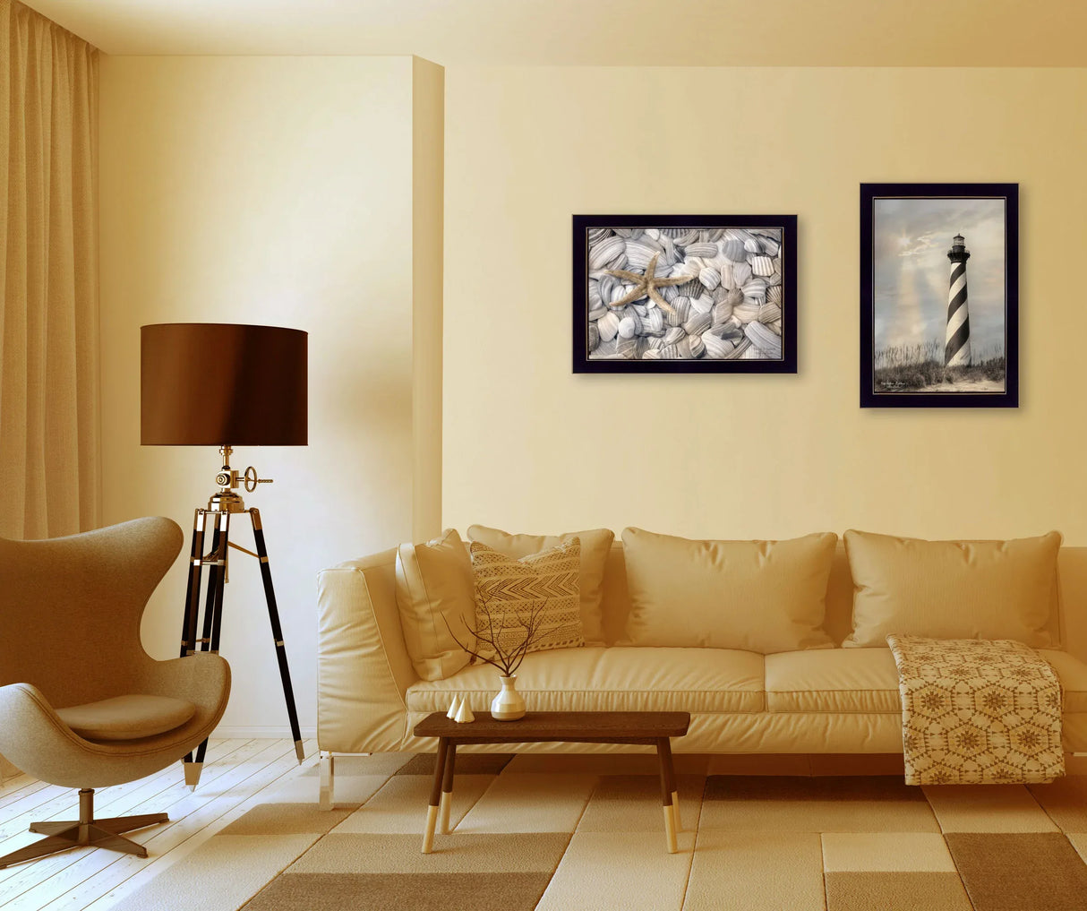 2-Piece Cape Hatteras Lighthouse Sea Shells Wall Art Set - Omega Lifestyles