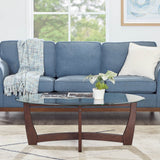 48-Inch Oval Cherry Wood Tempered Glass Coffee Table - Sleep Galleria