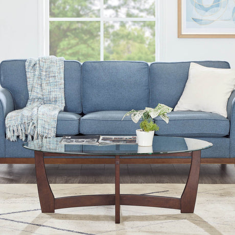 48-Inch Oval Cherry Wood Tempered Glass Coffee Table - Sleep Galleria