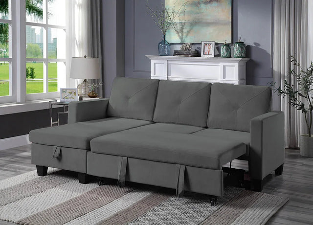 Dark Gray Velvet Reversible Sleeper Sectional Sofa With Chaise - Omega Lifestyles