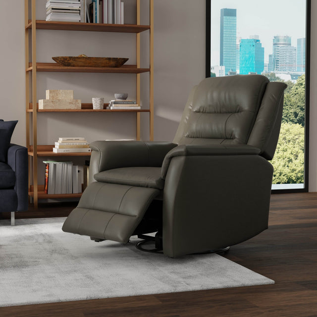 Swivel Glider Recliner With Manual Footrest And Leather Upholstery - Omega Lifestyles