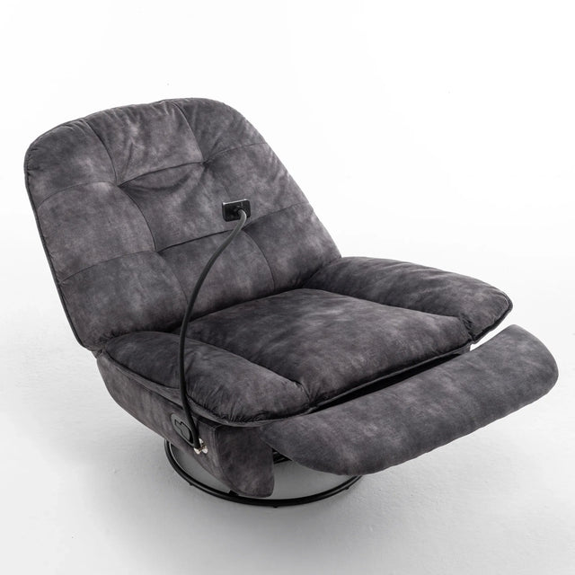 Modern Black Velvet Swivel Gliding Recliner Chair With Phone Holder - Omega Lifestyles