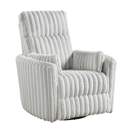 Gray Corduroy Recliner Chair With Swivel Glider And Pillows - Omega Lifestyles