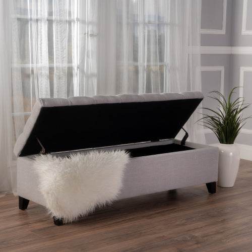 Contemporary Light Gray Fabric Button-Tufted Storage Ottoman - Omega Lifestyles