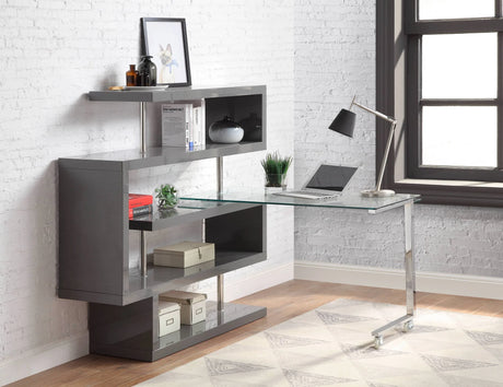 Modern Clear Glass Chrome Finish Swivel Writing Desk - Omega Lifestyles