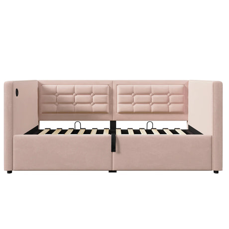 Twin Pink Velvet Upholstered Hydraulic Storage Bed Frame - Omega Lifestyles