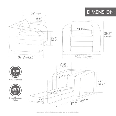Convertible Chenille High-Density Foam Single Sofa Bed - Omega Lifestyles