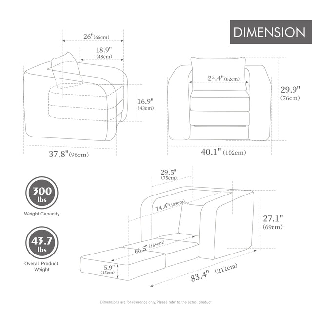 Convertible Chenille High-Density Foam Single Sofa Bed - Omega Lifestyles