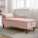 Pink Velvet Storage Chaise Lounge With Pillow - Omega Lifestyles