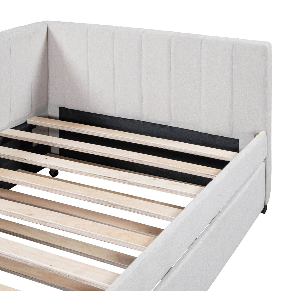 Upholstered Twin Daybed With Linen Fabric Trundle - Omega Lifestyles