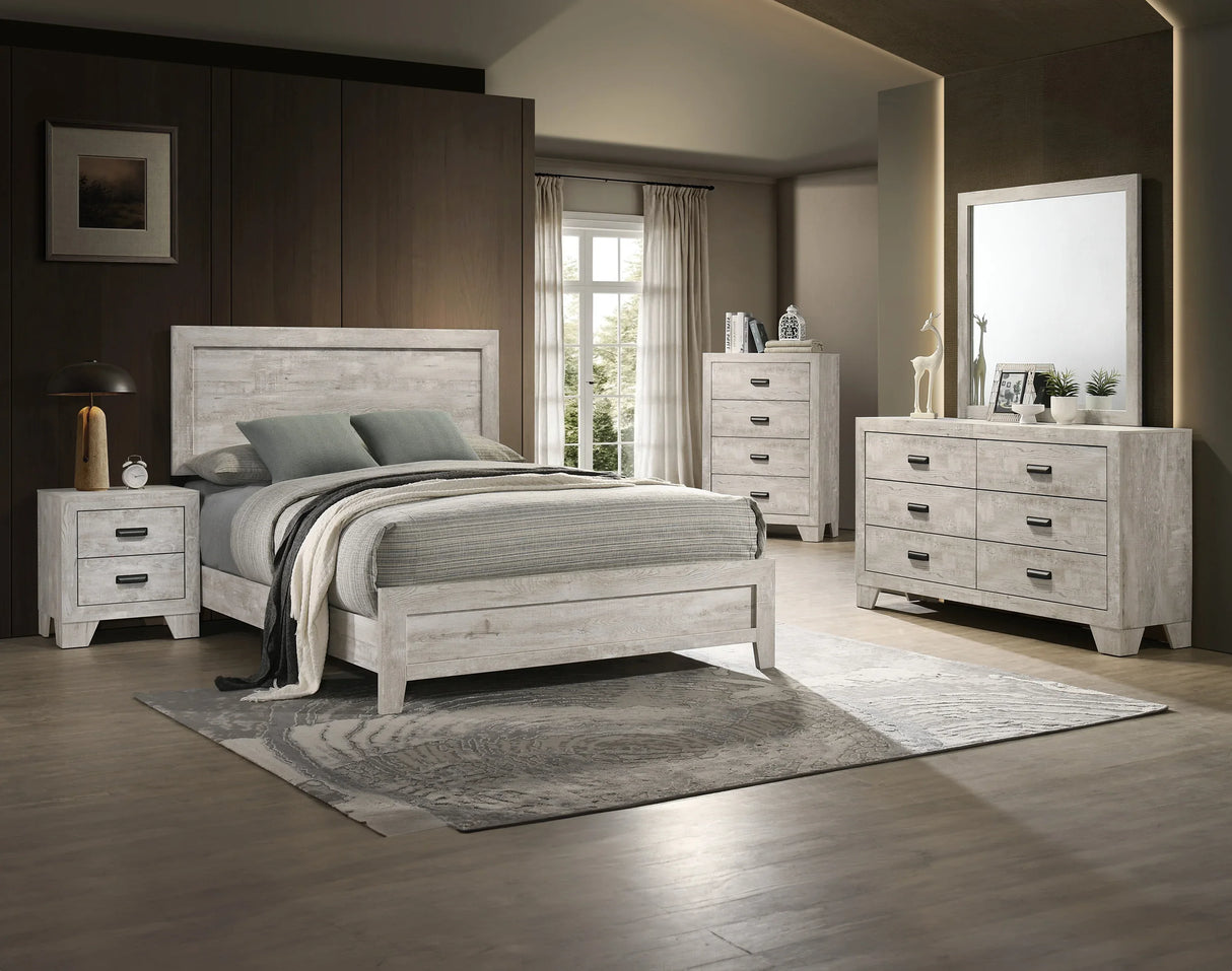 Transitional Whitewashed Wood 2-Drawer Bedside Cabinet - Omega Lifestyles