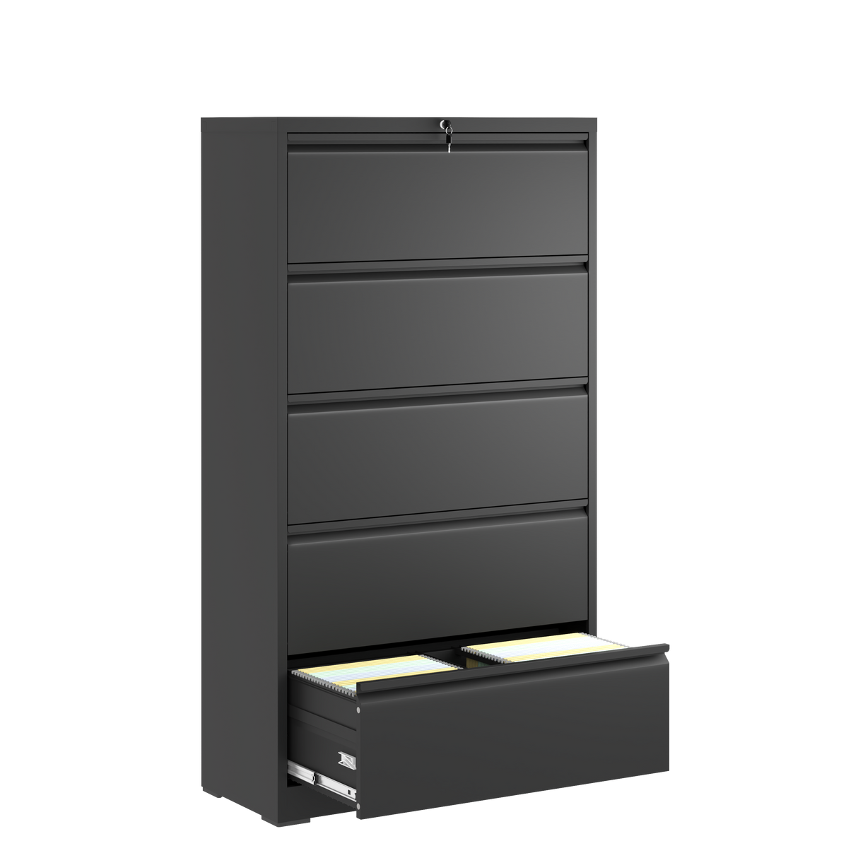 Modern Black Steel 5-Drawer Locking Lateral File Cabinet