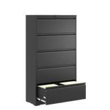 Modern Black Steel 5-Drawer Locking Lateral File Cabinet