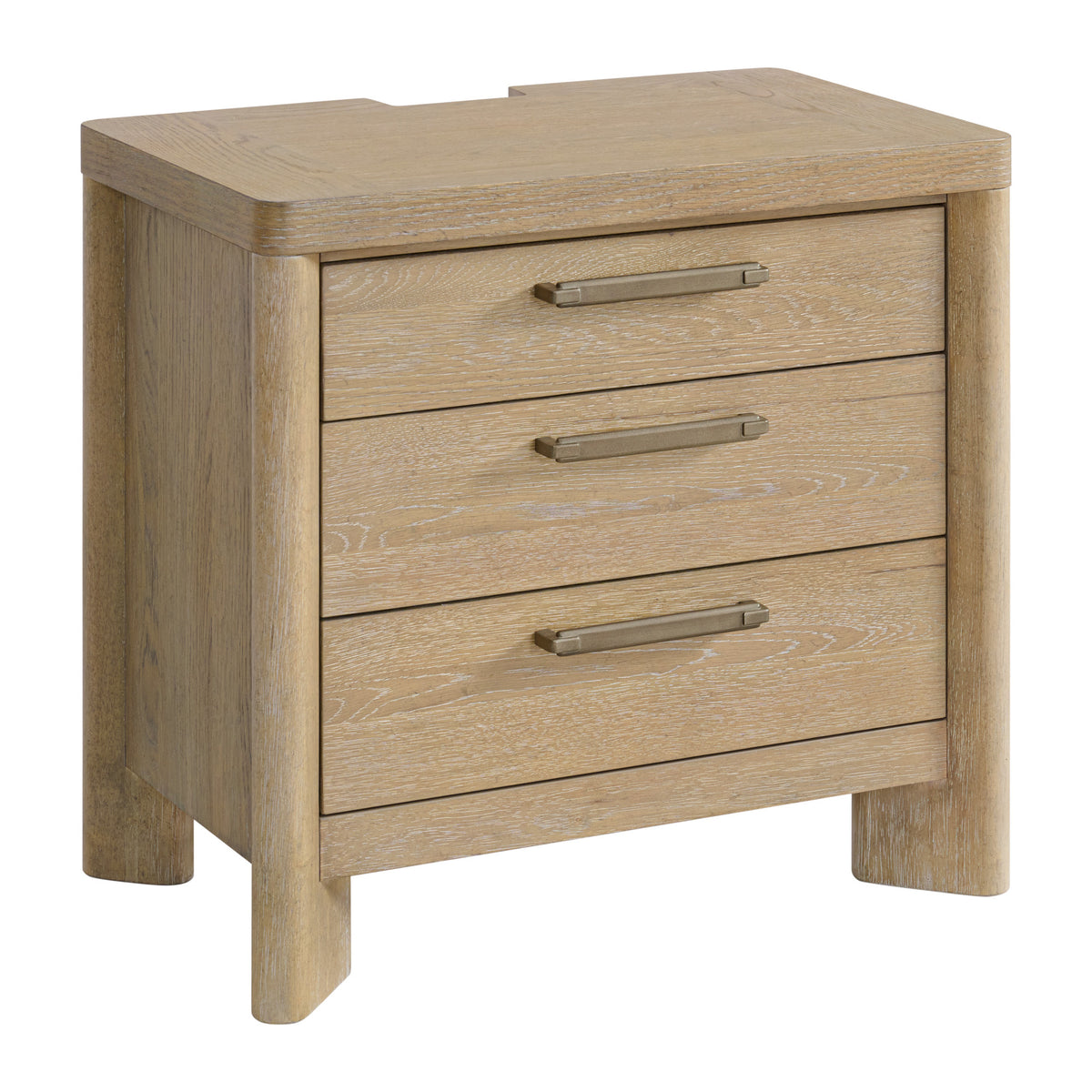 Tan Solid Wood Contemporary 3-Drawer Nightstand