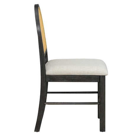 7-Piece Farmhouse Dining Table Set With Rattan Chairs - Omega Lifestyles