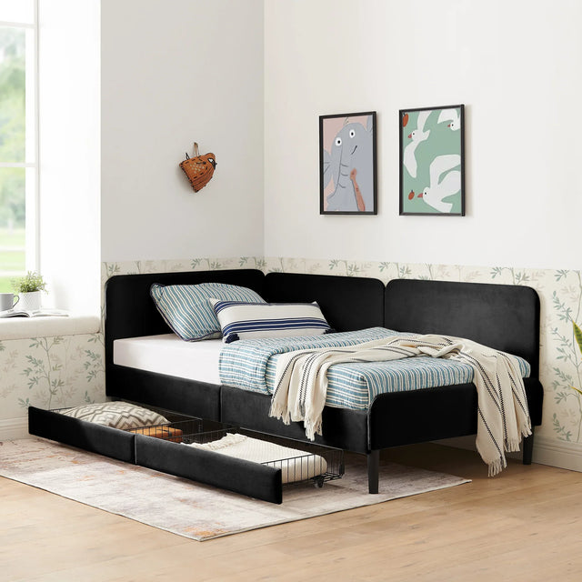 Twin Upholstered Velvet Storage Sofa Bed Frame - Omega Lifestyles