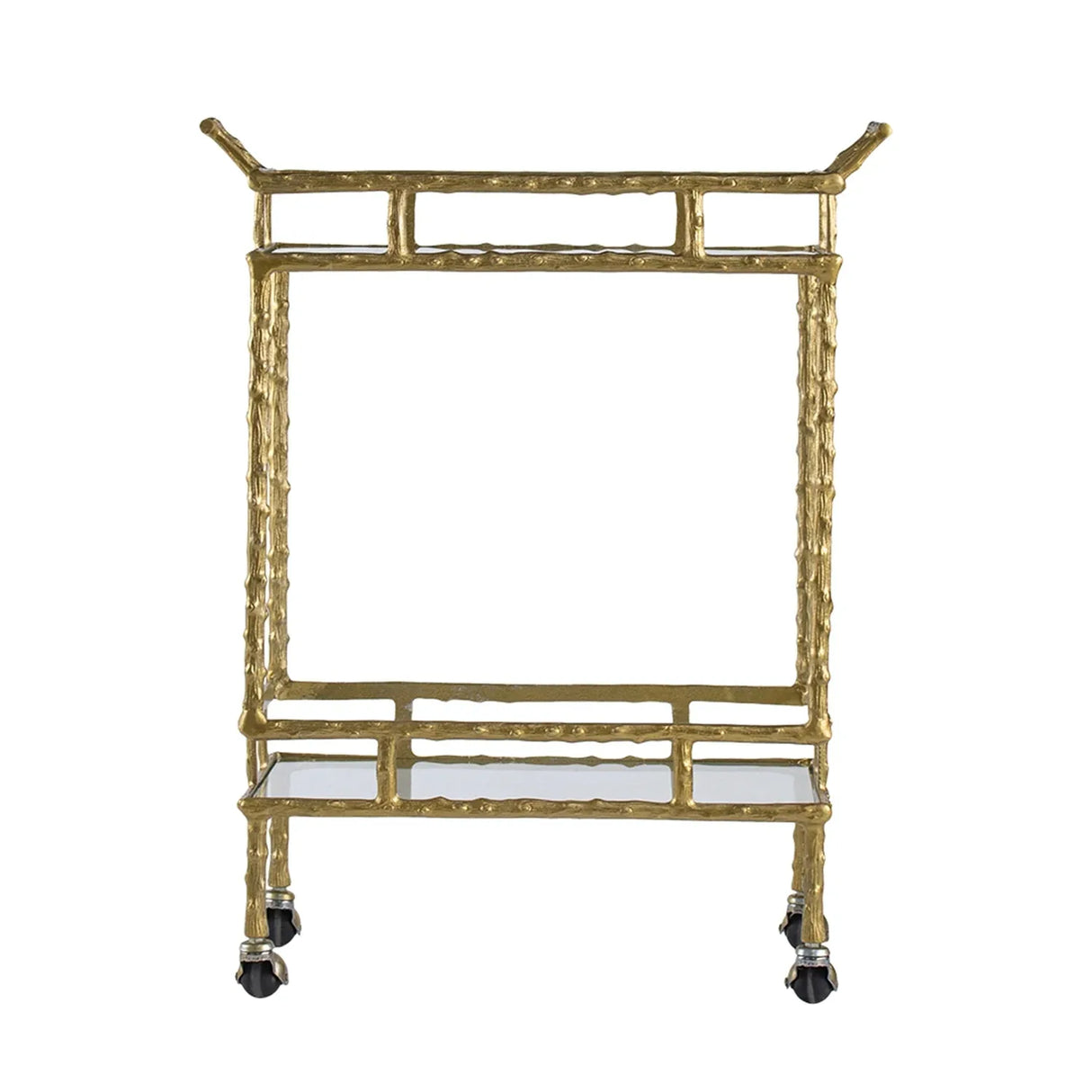 Antique Brass Aluminum Glass Two-Tier Bar Cart - Omega Lifestyles