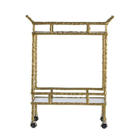 Antique Brass Aluminum Glass Two-Tier Bar Cart - Omega Lifestyles
