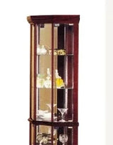 Cherry Finish Corner Curio Cabinet With Glass Shelves - Omega Lifestyles