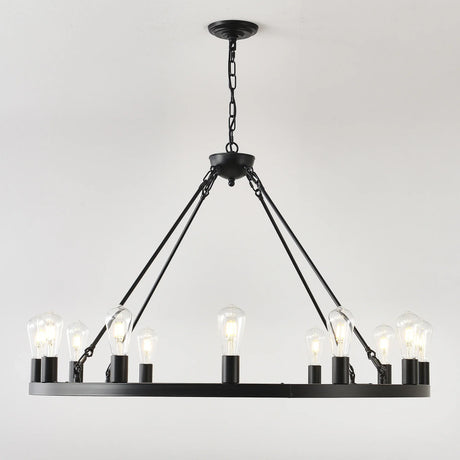 Farmhouse Matte Black Wagon Wheel 12-Light Chandelier - Omega Lifestyles