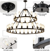 Farmhouse Matte Black 52-Inch Wagon Wheel Chandelier - Omega Lifestyles