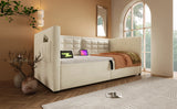 Twin Beige Velvet Upholstered Hydraulic Storage Bed Frame - Omega Lifestyles