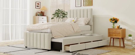 Twin Upholstered Platform Bed With Trundle And Drawers - Omega Lifestyles