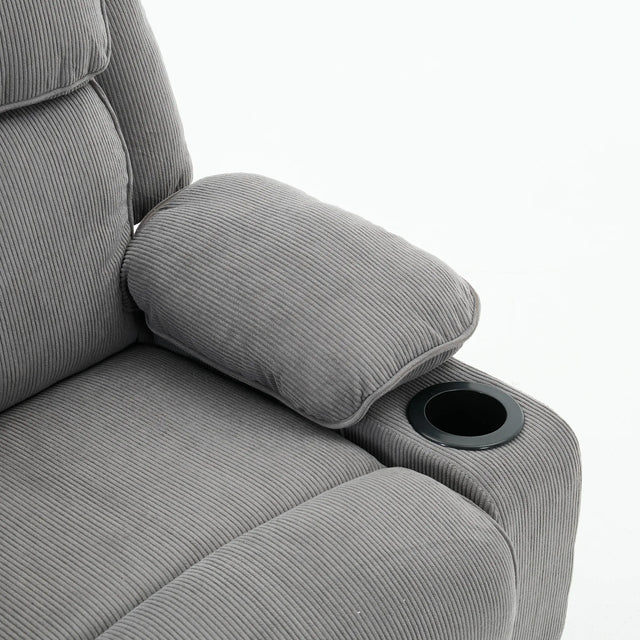 Medium-Firm Corduroy Remote-Controlled Heating Massage Recliner - Omega Lifestyles