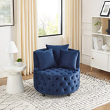 Velvet Upholstered Blue Swivel Chair With Pillows - Omega Lifestyles