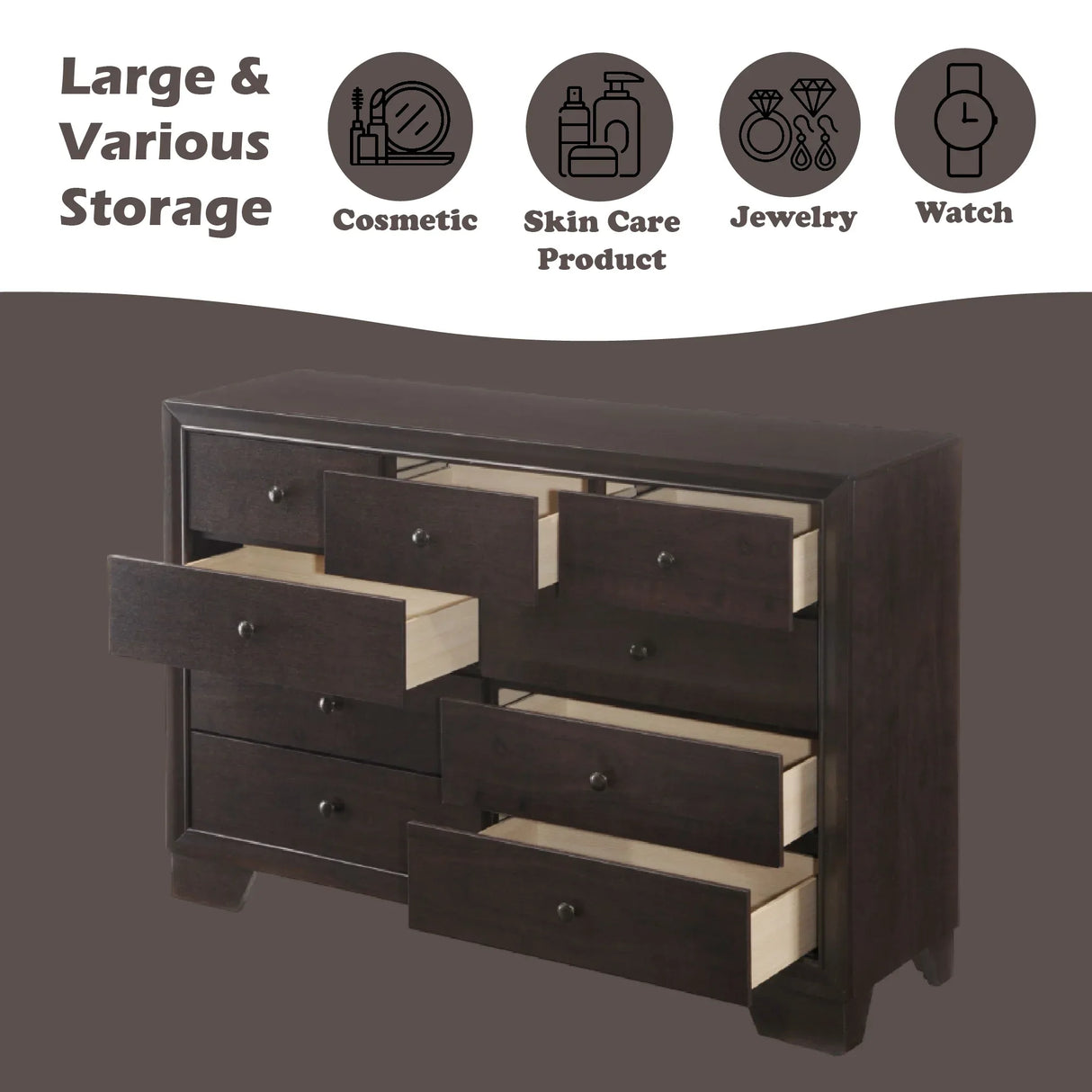 Espresso Synthetic Wood 6-Drawer Dresser Furniture - Omega Lifestyles