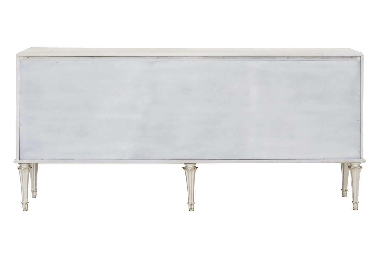 French Provincial Pearl White Silver Console Cabinet - Omega Lifestyles